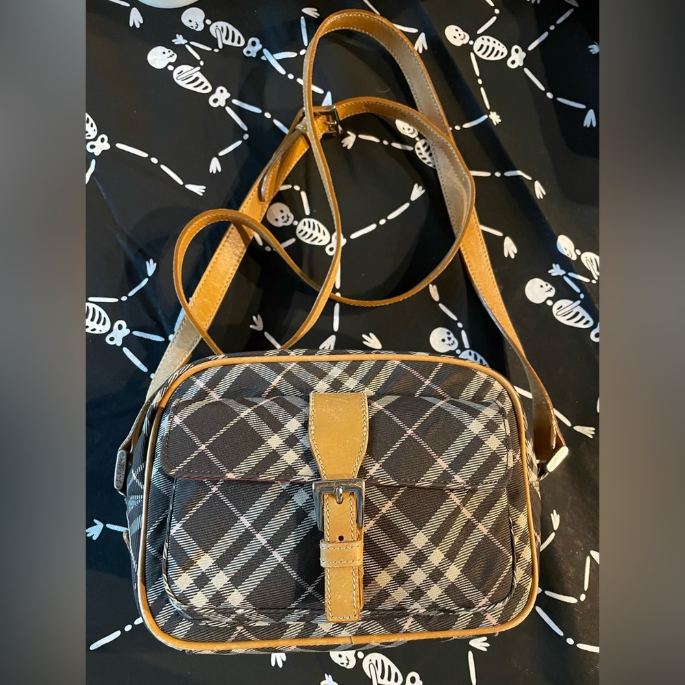 Burberry Blue Label Grey Crossbody Bag with Tan Trim